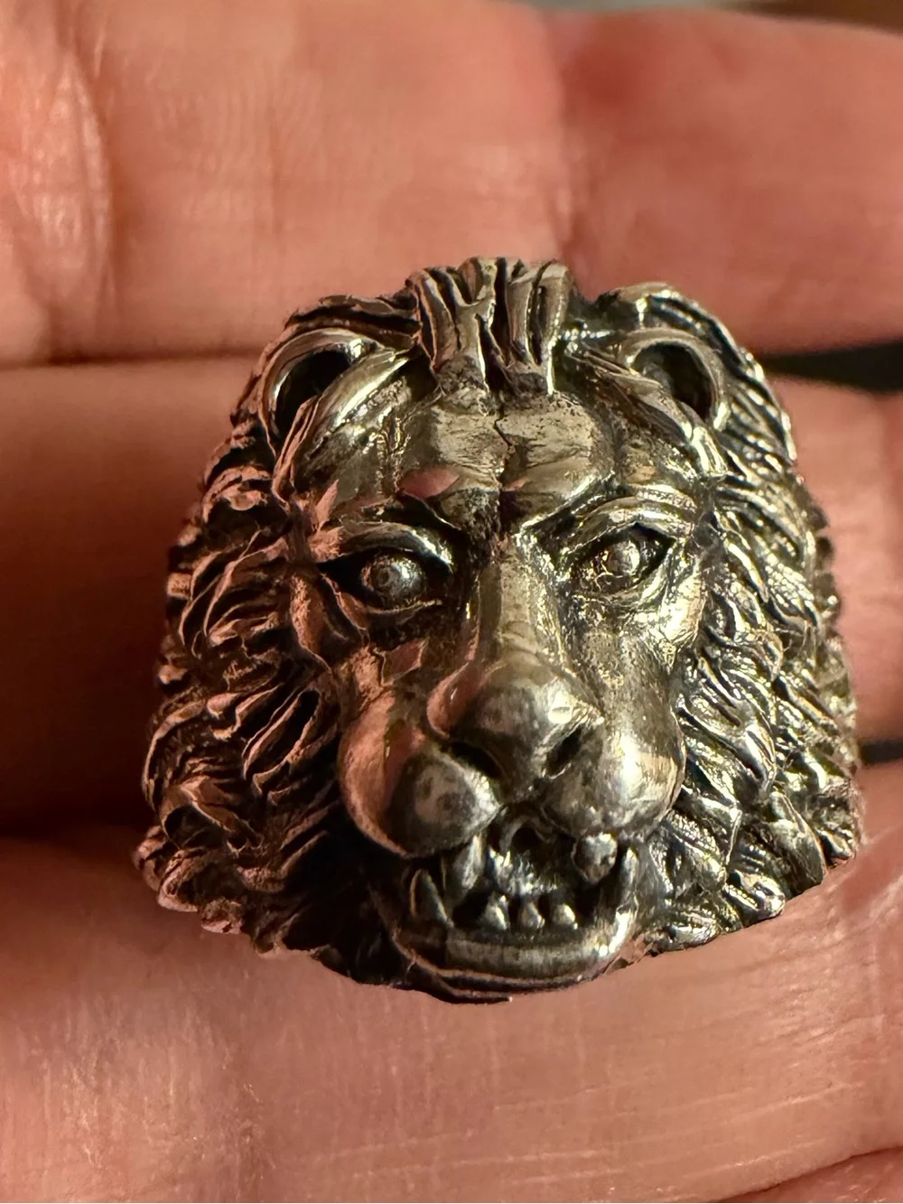 Men's Lion Head Sterling Silver Biker's Ring Vintage Large 3D Design, Size 11